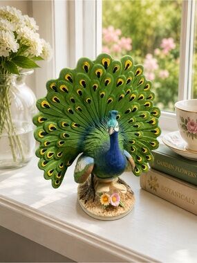 Lefton China Peacock Figurine, model KW236, made in Japan.